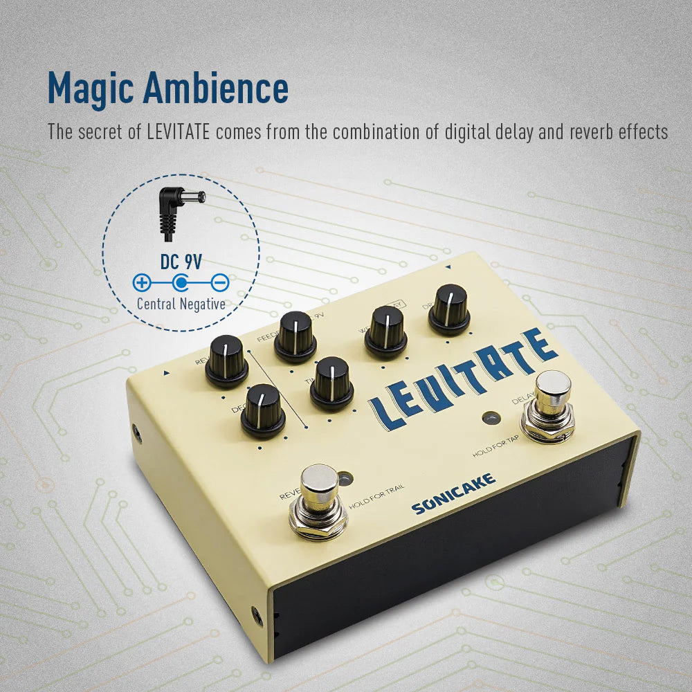PEDAL GUITARRA ELECTRICA SONICAKE DELAY/REVERB, LEVITATE QDS-02