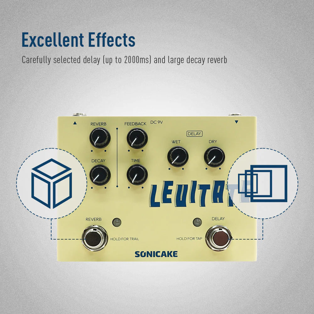 PEDAL GUITARRA ELECTRICA SONICAKE DELAY/REVERB, LEVITATE QDS-02