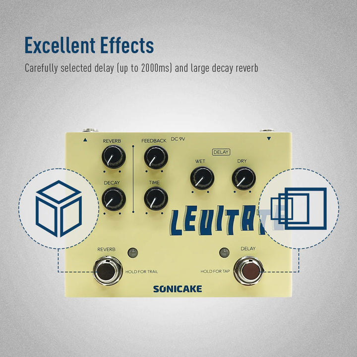 PEDAL GUITARRA ELECTRICA SONICAKE DELAY/REVERB, LEVITATE QDS-02