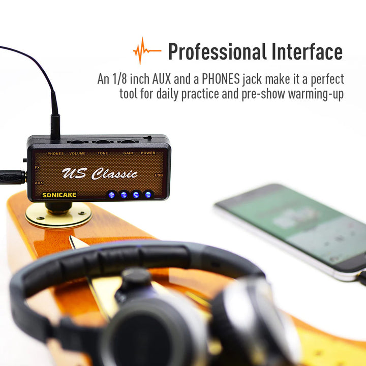 AMPLIFICADOR GUITARRA ELECTRICA PORTATIL SONICAKE CON AUDIFONO, US CLASSIC QAP-2E