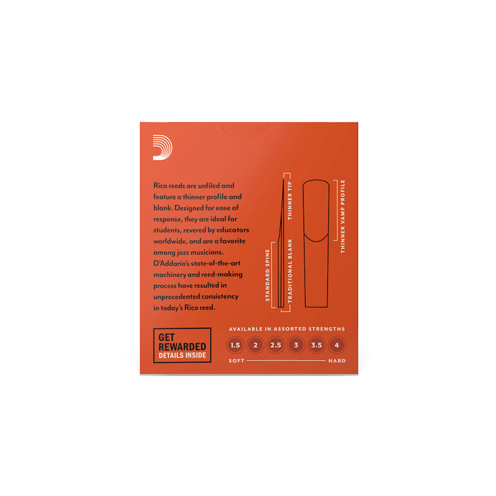 CAÑA CLARINETE SOPRANO Bb RICO #2.5 RCA1025 (DOS UNIDADES)